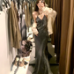 Grey Mermaid Spaghetti Straps Simple Satin Long Prom Dress Party Dress SH5019