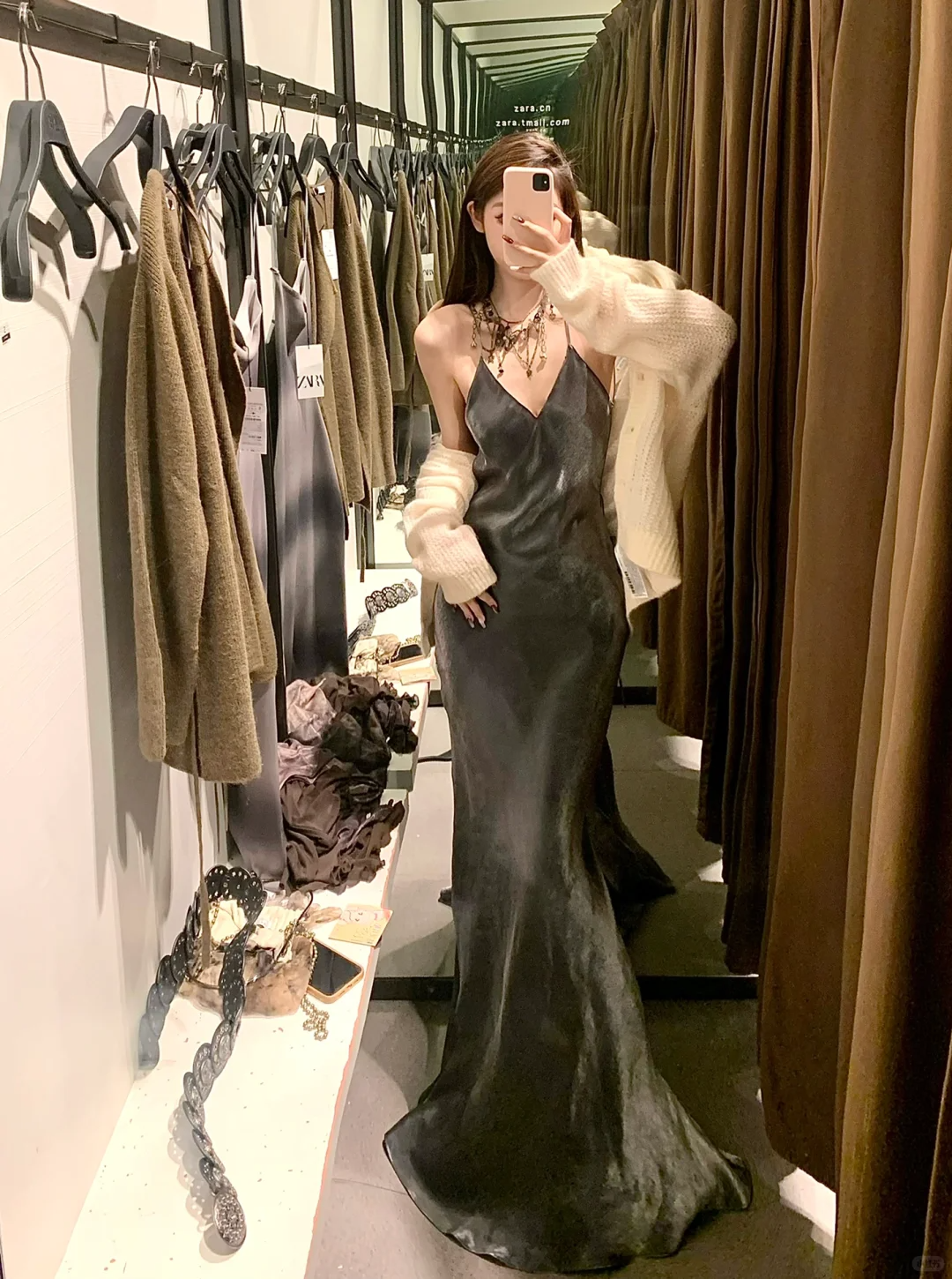 Grey Mermaid Spaghetti Straps Simple Satin Long Prom Dress Party Dress SH5019