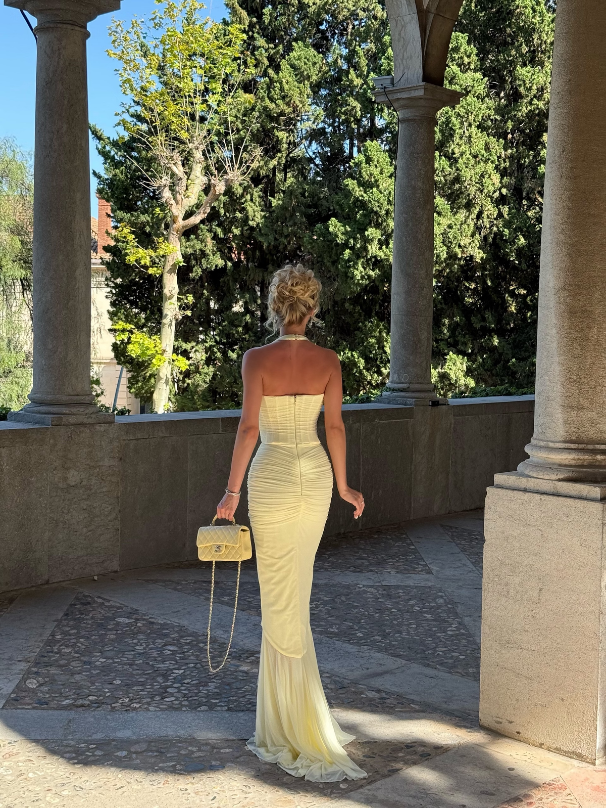 Light Yellow Mermaid Halter Corset Chiffon Long Prom Dress Evening Dress SH8567