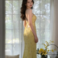 Gorgeous Yellow Spaghetti Strap A Line Chiffon Beaded Long Prom Dress SH2901