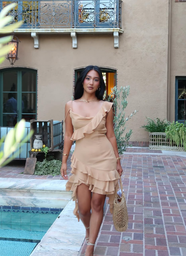 Apricot Sheath Spaghetti Strap Ruffle Chiffon Short Prom Dress Homecoming Dress SH9035