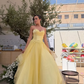 Yellow A Line Sweetheart Neck Corset Beaded Ruffle Tulle Long Prom Dress Evening Dress SH8818