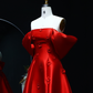 Elegant A Line Off the Shoulder 3D Flower Red Satin Prom Dress Evening Dress SH2378