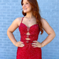 Dazzling Red Mermaid Straps Exquisite Beaded Satin Slit Long Prom Dress Evening Dress SH7233
