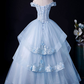 Blue Lace Tulle Appliques Long Prom Dress Formal Evening Dress SH1324