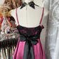 Pink Vintage A Line Straps Black Lace Satin Graduation Prom Dress SH5375