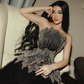 Charming Black A Line Strapless Layered Sequin Tulle Prom Dress Evening Dress SH6435