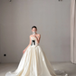 Classy Ball Gown Strapless Floral Ivory Satin Long Wedding Dress with Slit SH7709