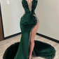 Black Girl Prom Dresses Long Mermaid Green Prom Gown With Train SH614