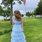 Fairy Sky Blue Sequare Neck Tiered Tulle Evening Dress Long Prom Dress SH1053