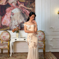 Vintage Apricot Mermaid Off the Shoulder Sequin Chiffon Long Prom Dress SH5392