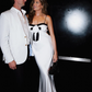Simple Sheath Spaghetti Strap Flower White Satin Evening Dress Party Dress SH2687