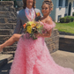 Sky Blue Princess Slit Evening Dress Feathers Straps Tulle Beaded Tiered Long Prom Dress SH1051