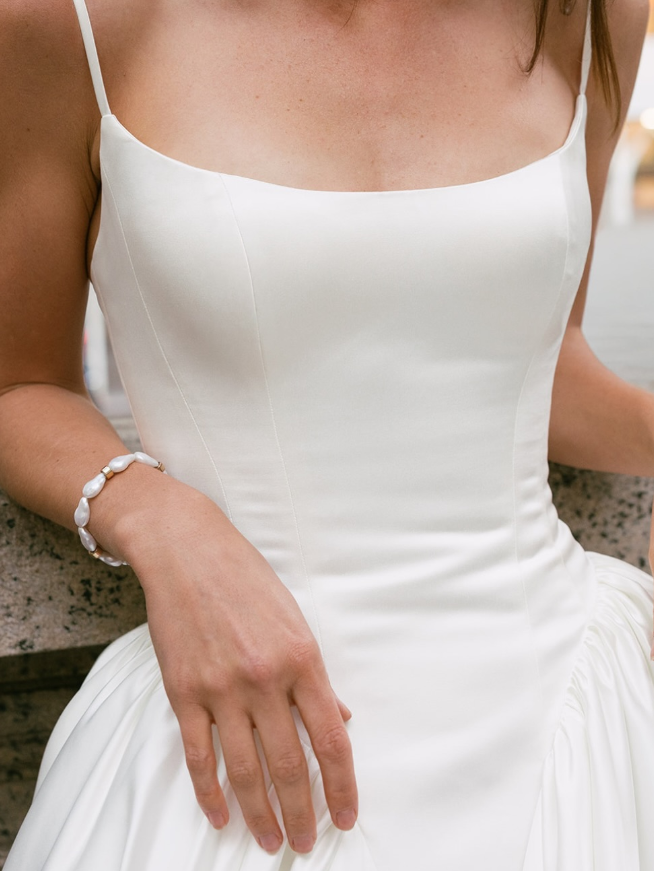 Beautiful A Line Spaghetti Strap White Simple Satin Wedding Dress SH6033