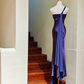 Vintage Purple Sheath One Shoulder Satin Chiffon Long Prom Dress SH5210