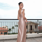 Elegant Blue A Line Straps Beaded Satin Long Prom Dress Date Dress SH5061