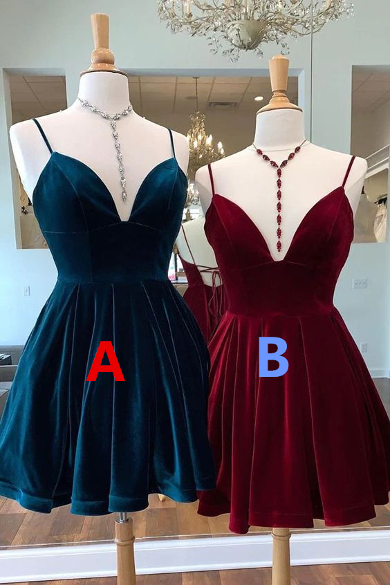 Velvet Homecoming Dress Tie Back Straps Formal  Short Prom Dress SH1398