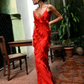 Red Backless Long Prom Dress With Ruffle  SH727