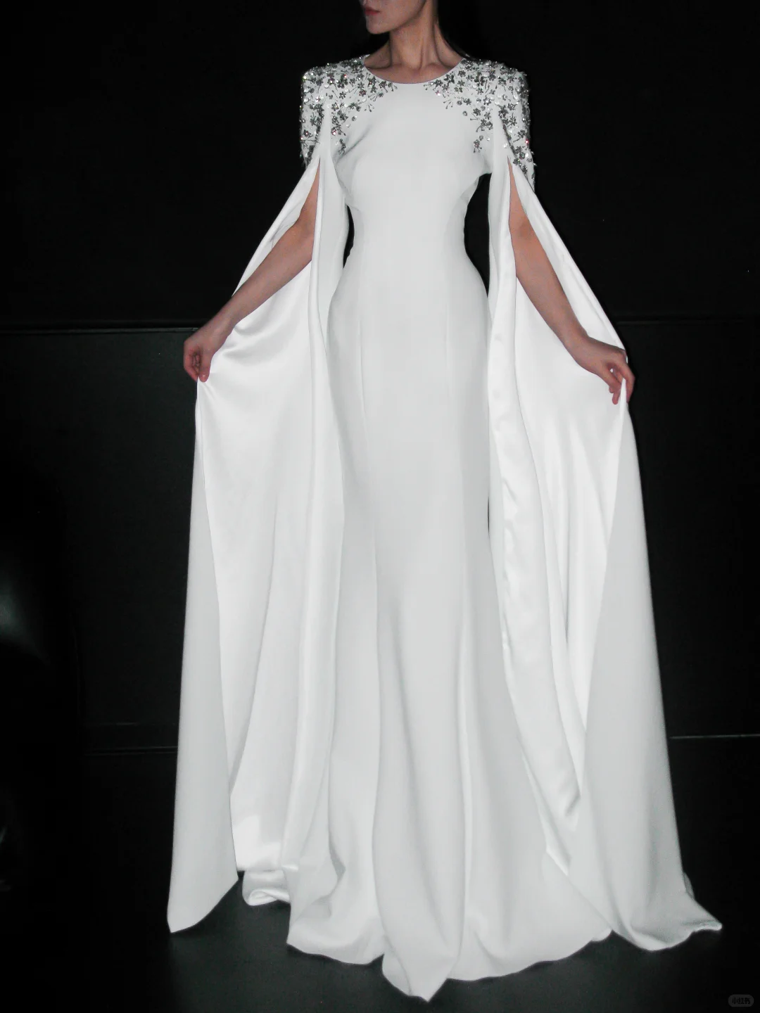 Elegant Mermaid Long Sleeve Beaded Satin Wedding Dress SH5866