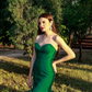 Charming Mermaid Sweetheart Ruffle Green Satin Long Prom Dress Evening Dress SH2011
