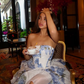Cute Blue Print Floral A Line Strapless Ruffle Chiffon Short Homecoming Dress Outfits SH6494