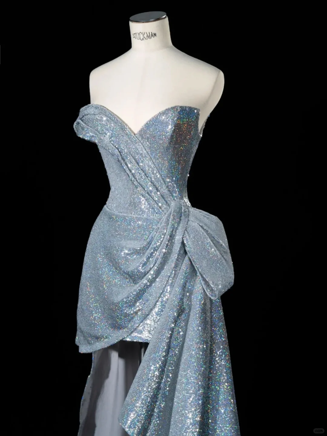 Shiny A Line Strapless Blue Sequin Short Long Sweep Party Dress Evening Dress SH3379
