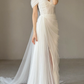 Elegant A Line Sweetheart Neck White Tulle Long Wedding Dress with Slit  SH5098