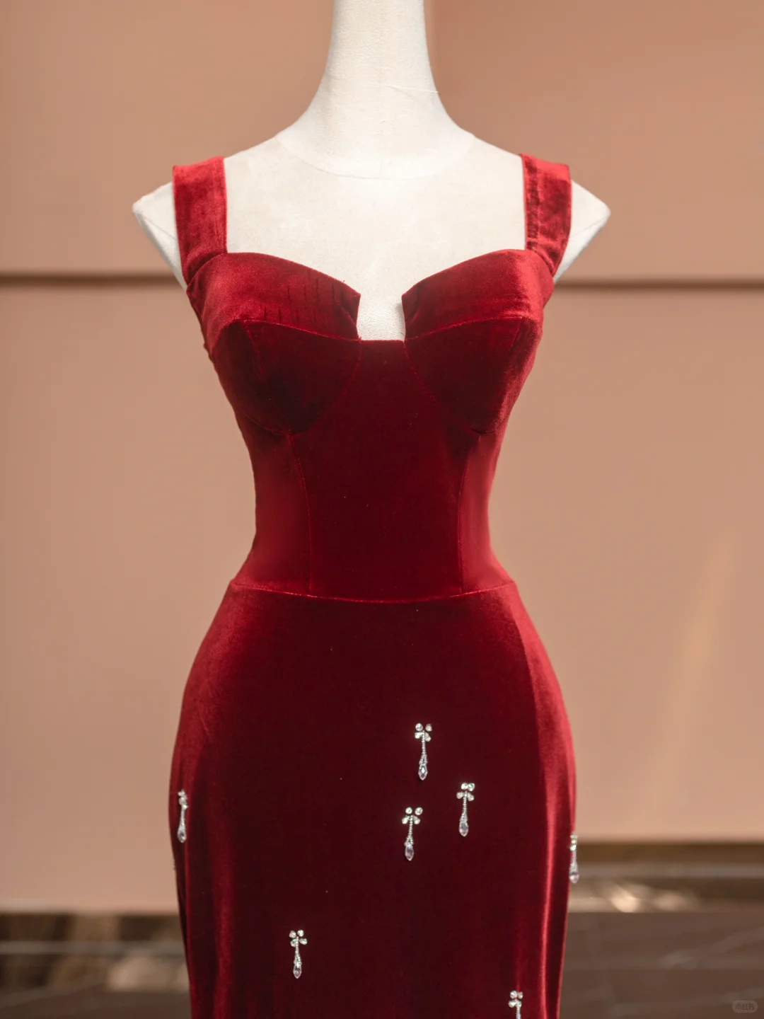Burgundy Mermaid Straps Beaded Velvet Long Prom Dress Party Dress SH4370
