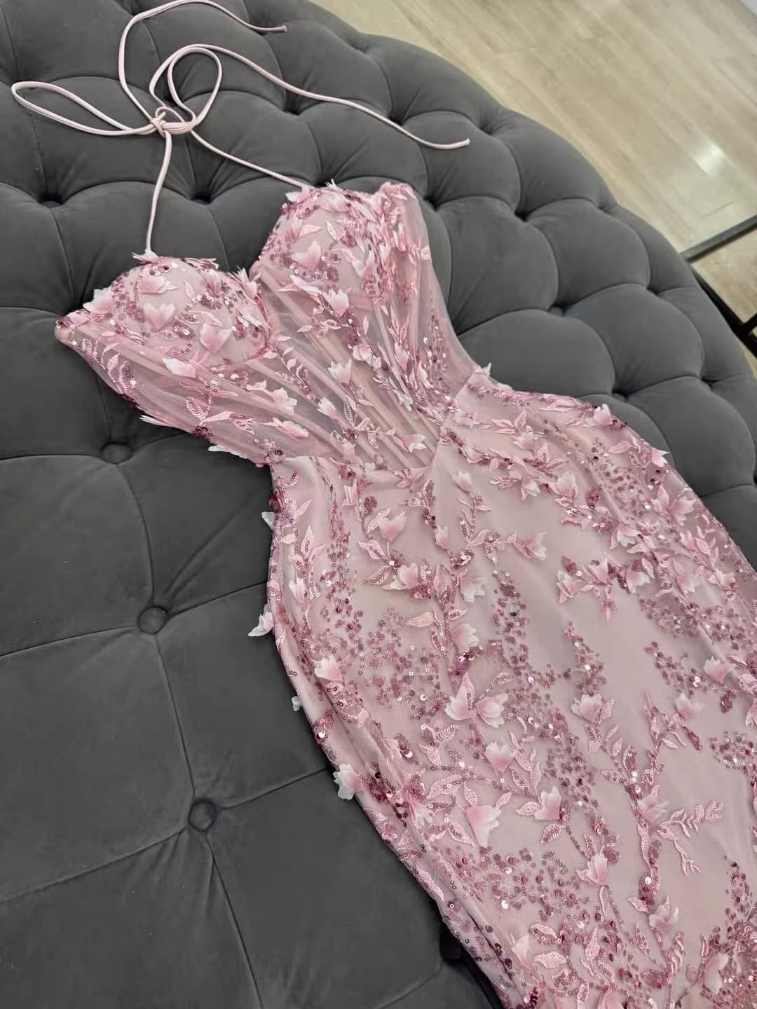 Dusty Pink Spaghetti Straps Sweetheart Sleeveless Long Mermaid Prom Dress With Appliques SH8531