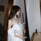 Elegant White A Line Long Sleeve Lace Satin Prom Dress Evening Dress Formal Gown SH3928