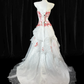 Vintage Ball Gown Strapless Exquisite Red Beaded White Tulle Prom Dress Graduation Prom Dress SH5491