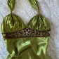 Vintage Sheath Halter Beaded Green Satin Open Back Prom Dress Graduation Prom Dress SH2570