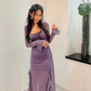 Grape Purple A Line Long Sleeve Ruffle Tulle Homecoming Dress Date Dress Outfits SH3631
