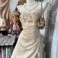 Apricot A Line Strapless Beaded Ruffle Organza Satin Prom Dress Evening Dress SH5622