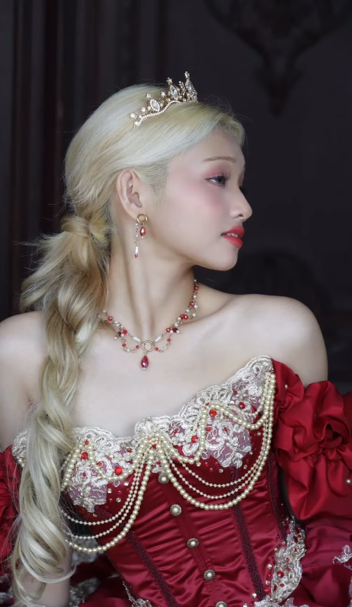 Burgundy Ball Gown Off the Shoulder Layered Lace Beaded Satin Quinceanera Dresses SH4871