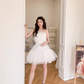 White A Line Strapless Tulle Short Outfit Party Dress Homecoming Dress Birthday Dress SH3530