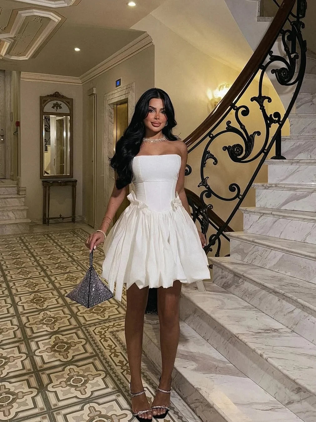 Princess A Line Strapless White Short Homecoming Dress with Bowknot SH7947