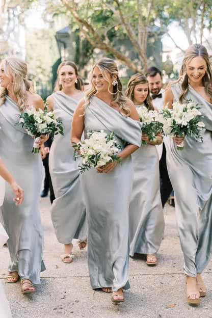 Sheath Slit Ankle Length Bridesmaid Dresses with One Shoulder SH6575
