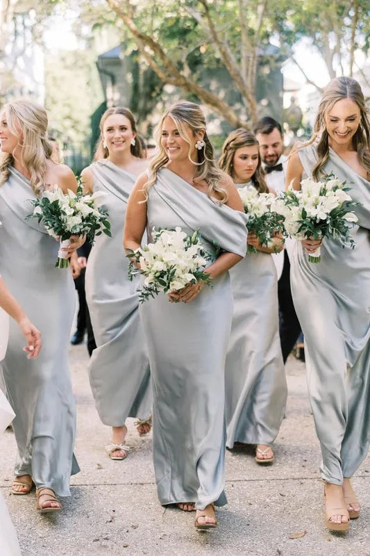 Sheath Slit Ankle Length Bridesmaid Dresses with One Shoulder SH6575