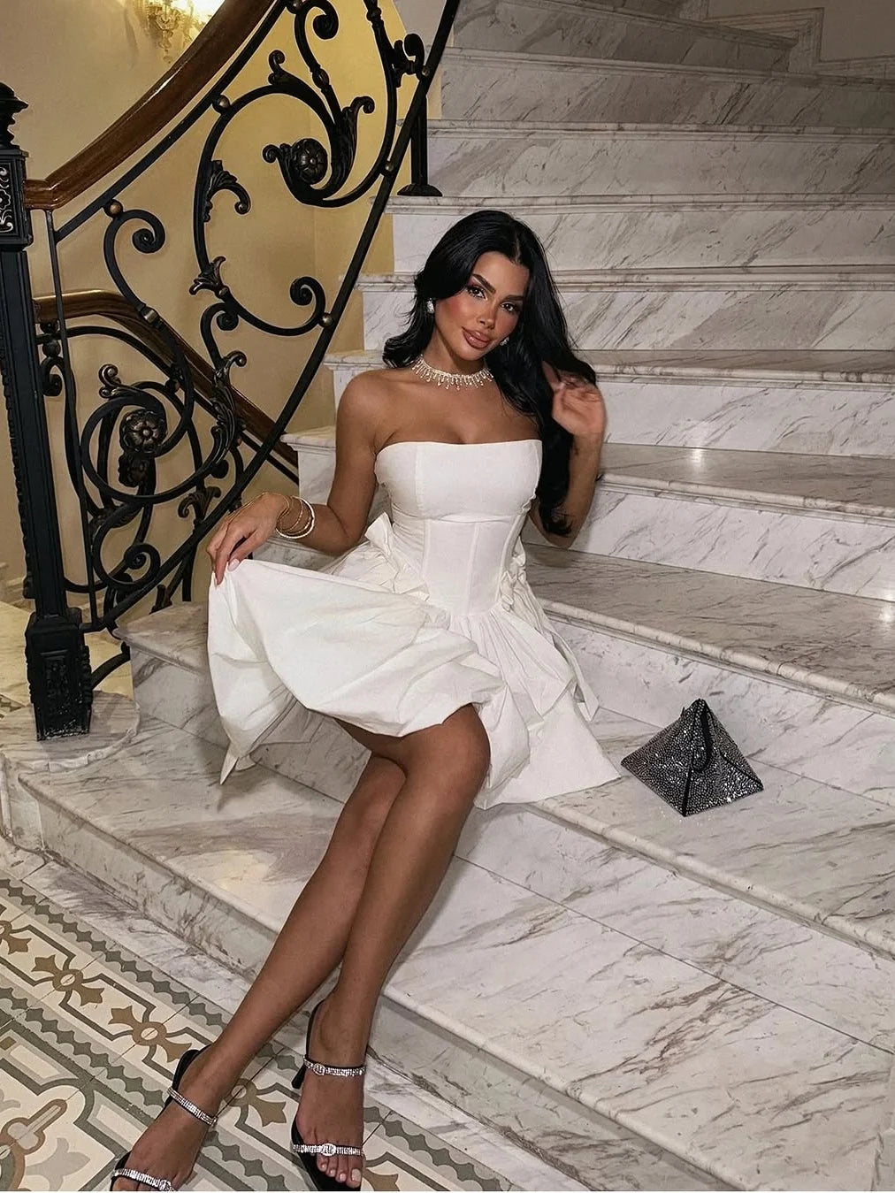 Princess A Line Strapless White Short Homecoming Dress with Bowknot SH7947