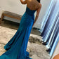 Dark Blue Sweetheart Mermaid Long Satin Prom Dress With Split SH7618
