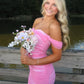 Stylish Sheath Off the Shoulder Pink Short Homecoming Dress with Ruched SH7476
