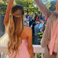 Cute Sheath Strapless Pink Short Homecoming Dress with 3D Flowers SH7519