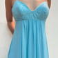 2025 New A Line Spaghetti Strap Beaded Sequin Blue Chiffon Prom Dress Evening Dress SH2224