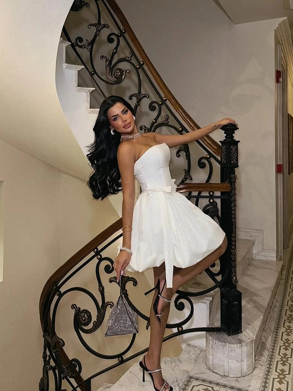 Princess A Line Strapless White Short Homecoming Dress with Bowknot SH7947