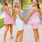 Cute Sheath Strapless Light Blue Short Homecoming Dress with 3D Flowers SH7517