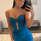 Dark Blue Sweetheart Mermaid Long Satin Prom Dress With Split SH7618