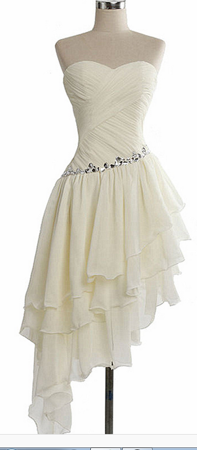 Chic Sweetheart Neck Irregular Layered Party Dress, Ivory Chiffon Homecoming  Dress SH751