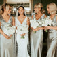 Sheath V Neck Sage Green Silk Satin Bridesmaid Dress with Bow SH6574