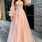 Pink Tulle Strapless Puff Sleeve A-Line Prom Dress SH356